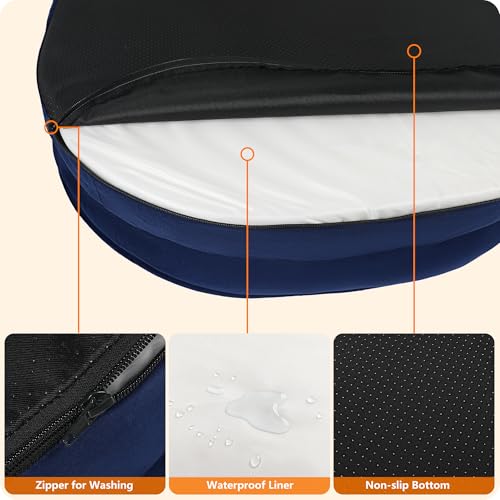 HMTOPE Orthopädisches Hundebett, Hundesofa, Vierseitiges Nackenrolle Kissen, rutschfeste Unterseite Hundekorb, Abnehmbar und Waschbar, Mittelgroße Hunde, Grosse Hunde, 106 x 79 x 17 cm, Navyblau