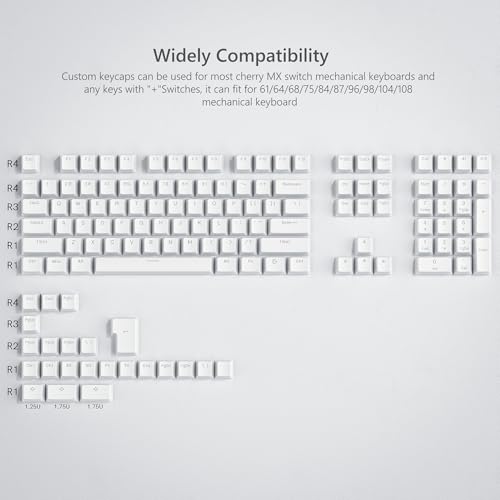 Image of Womier Shine Through PBT Keycaps, Pudding White Keyboard Keycaps | OEM Profile Custom Keycaps 75 Percent 129-key Set for 60% 65% 75% 100% Cherry Gateron MX Mechanical Keyboard-White