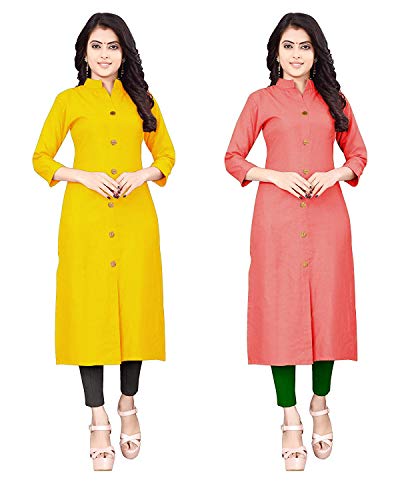 Image of NATEK Women's Cotton Straight Plain Kurtis Combo Pack of 2