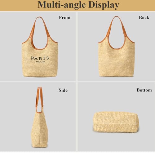 Bolso Tote de paja para mujer con cartera desmontable miniatura 6