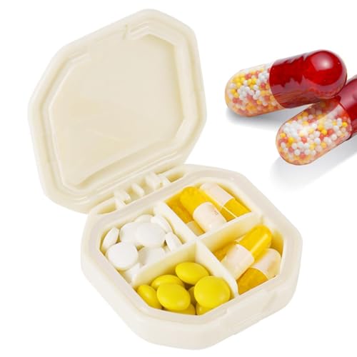 小さな錠剤容器 旅行用薬箱 丸薬キャリーケース 小型個人錠剤オーガナイザー大容量錠剤保管オーガナイザーボックス家庭用 多機能 職場用 4つのグリッド