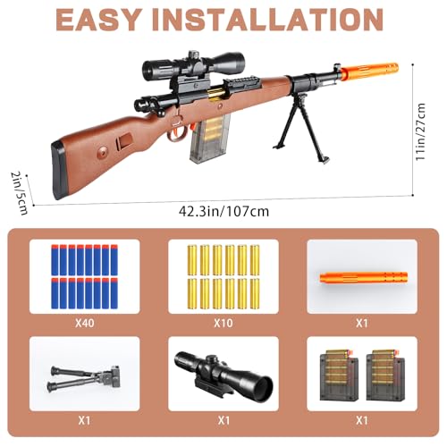 Toy Sniper Rifle Gun with Shell Ejecting Mechanism, Spring-Powered Pump Action, Realistic Design for Outdoor Shooting Games & Collectors, Safe Foam Bullets for Kids Ages 8+ by DWMTGS - Image 2