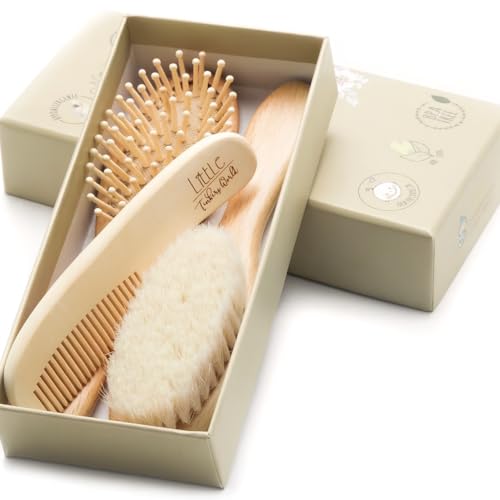 Image of Baby Hair Brush and Comb Set for Newborn Wooden 4 Piece Soft Bristle Baby Brush and Comb Set for Newborn Girl Boy and Toddler Soft Cradle Cap New Born Infant Hair Brushes Perfect Baby Registry Gift
