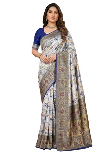 Image of C J Enterprise Women's Kanjivaram Style Soft Silk Saree Heavy Zari Woven Traditional Wedding Saree with Blouse Piece (Morpankh)