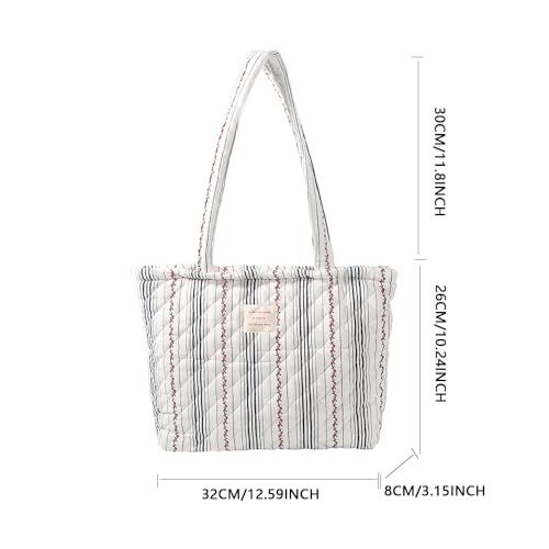 Image of Floral Quilted Cotton Shoulder Bag for Women Daily Use Medium Size Handbag Large Capacity Thickened Design Tote