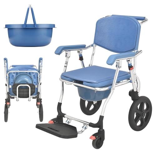 LESBJFDM Silla WC Personas Mayores, Silla Orinal para Personas Mayores, Silla Ducha Minusvalidos Plegable, Silla Ducha con Ruedas, Silla De Ruedas para Ducha Y WC con Ruedas Plegable
