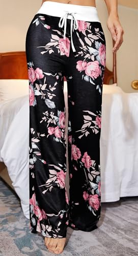 Image of Women Pajama Pants Comfy Lounge Wide Leg Casual Stretch Palazzo Drawstring Pj Bottoms Pants S-3XL