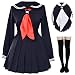 Classic Japanese School Girls Sailor Dress Shirts Uniform Anime Cosplay Costumes with Socks Set(Black)(Plus Size = Asia 5XL)(SSF08BK)