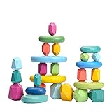 OESSUF Stacking Rocks 26Pcs Stacking Blocks Balancing Stones Wooden Building Toys Wood Stone Stacking Game for Toddler Sorting Preschool Educational Montessori Stacking Rocks for Kids