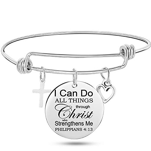 Jude Jewelers Stainless Steel Adjustable Size Christian Cross Holy Bible Verses Mantra Bangle Bracelet