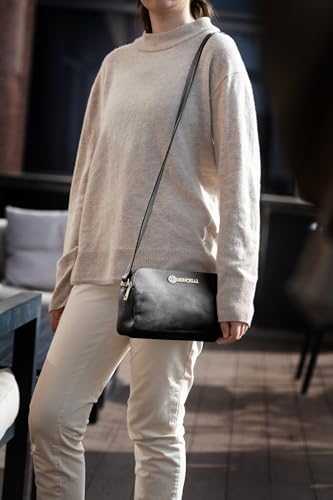 Baroncelli Leather Crossbody Bag Made in Italy and Wallets for women Size Medium (Black) bundle3