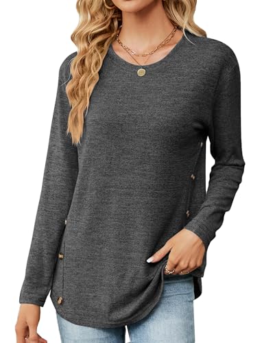 HANERDUN Camicia da Donna Maniche Lunghe Blusa Maglietta Camicetta con Scollo Rotondo Casual Blusa Tunica Top Moda T-Shirt