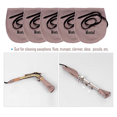 Mowind Wind Instruments Saxophone Cleaning Cloth with Weighted Strap for Saxophone Flute Clarinet Oboe Inside Instrument Cleaning Kit 5PCS