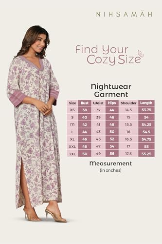 Image of NIHSAMAH Cotton Nighty for Women - Printed Stylish Night Gown, Comfortable Sleepwear Long Nightwear, Maxi