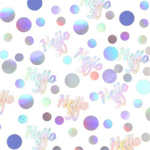 Image of Hello 30 Birthday Confetti for Tables Iridescent Circle Dots Happy 30th Birthday Party Decorations for Her Women Thirty Years Old Birthday Table Scatters Confetti Decor Supplies 300PC
