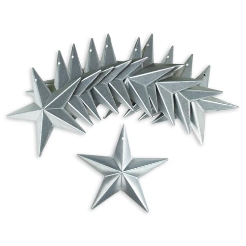 Factory Direct Craft Pack of 12 Galvanized Metal Dimensional Barn Stars with Holes - Mini Stars for Crafts and Decorations (Size-3-1/2 Inches Diameter)