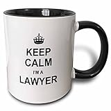 3dRose Keep Calm I'm A Lawyer Funny Law Profession Gift Job Work Pride Two Tone Black Mug, 11 oz, Black/White