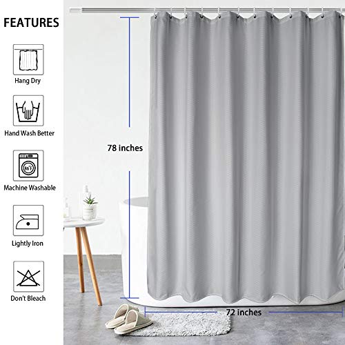 Aoohome Waffle Weave Fabric Shower Curtain For Bathroom, 72"X78" Extra Long Bath Curtain With Weighted Hem, Heavy Duty, Water Repellent, 72 Width By 78 Height Inch, Grey #TOP2