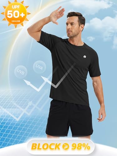 Image of PINSPARK Workout Shirts for Men UPF 50+ Quick Dry Athletic Gym Tee Shirts Mens Short Sleeve Running Cooling Swimming T-Shirt