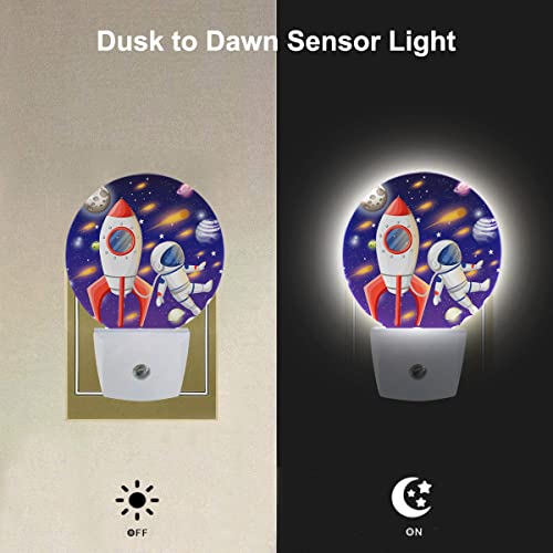 Image of EKOBLA Astronaut Night Light, Space Rocket and Planet Cartoon Night Lights Plug Into Wall with Auto Sensor for Boys Bedroom