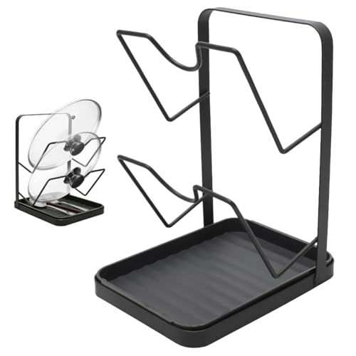 CEWROM Organisateur de couvercle de casserole, étagère de cuisine, support de couvercle avec égouttoir amovible, étagère de rangement pour pot de cuisine,...