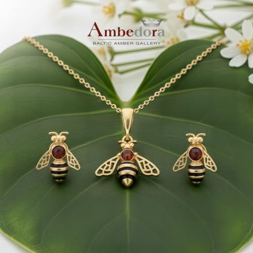 Conjunto de joyas de abejas de plata dorada y ámbar báltico: el regalo ideal para aniversarios 3