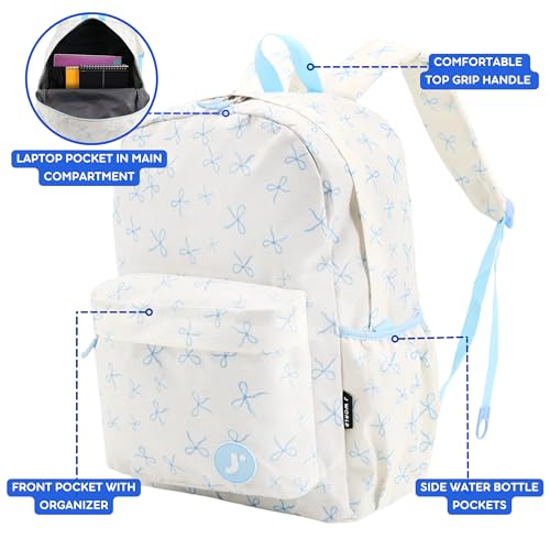 Image of J World Oz Middle School Backpack for Kids. Cute Laptop Bookbag for Girls Boys, Blue Bows
