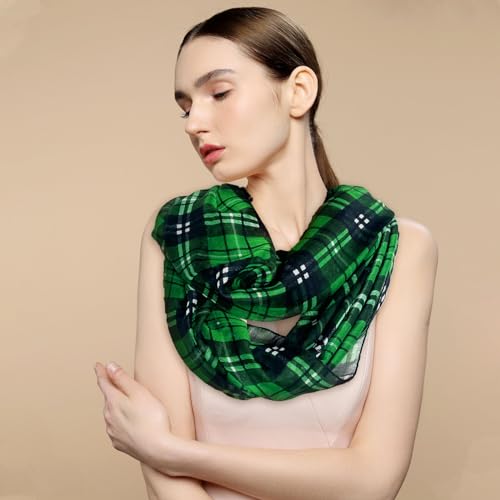 Morigins 2-Pack St. Patrick's Day Scarf for Women, Green Shamrock & Plaid Lightweight Fashion Scarf4