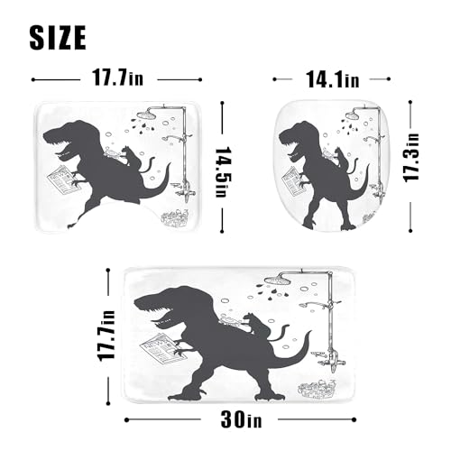 Image of 4PCS Dinosaur 71Wx71H Inches Funny Cute Kids Boys Animal Shower Curtain Sets with Rugs, Toilet Lid Cover and Bath Mat, Silhouette Shadow Bath Accessories Art Home Decor Fabric 12 Pack Hooks