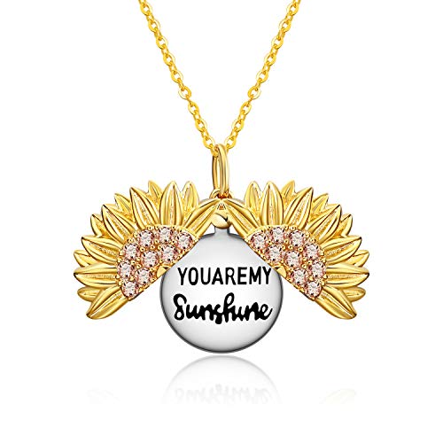 You are My Sunshine Necklace Sterling Silver Sunflower Locket Necklace for Women Sunflower Jewelry Gifts for Daughter/Wife/Sister/Mom