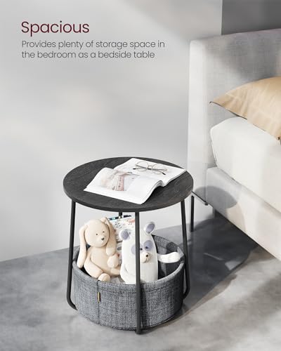 Vasagle ULET223B01 End Table, Small Bedside Table With Fabric Basket, Modern Nightstand, Round Side Table, For Living Room thumb #4