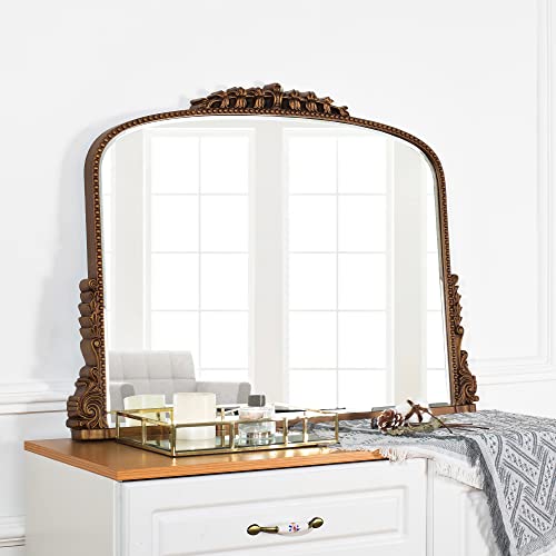 Shyfoy Antique Gold Mirrors For Wall Decor Baroque Scalloped Top, Vintage Wall Mirror Decorative Mirrors For Living Room Entryway Bathroom Powder Room, 23"X36" [Wide Version] V #TOP5