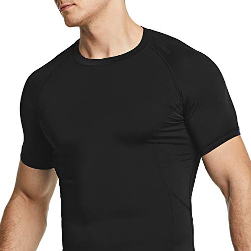 TSLA Men\'s Cool Dry Short Sleeve Compression Shirts, Athletic Workout Shirt, Active Sports Base Layer T-Shirts, Active(mub33) - Black, X-Large