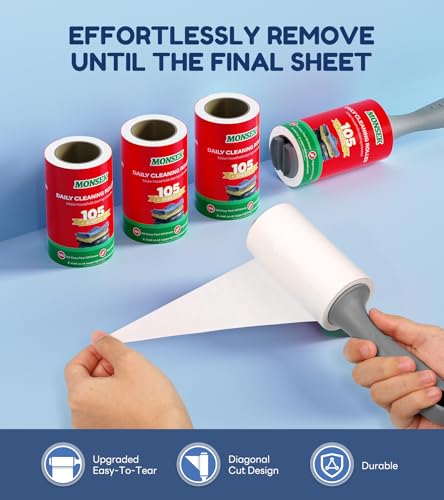 4X Extra Sticky Lint Roller for Pet Hair, Lint Rollers 315 Sheets Mega Value Set, Pet Hair Remover with 3 Upgraded Handle 3 Rollers, Portable Lint Remover for Clothes, Furniture, Dog & Cat Hair