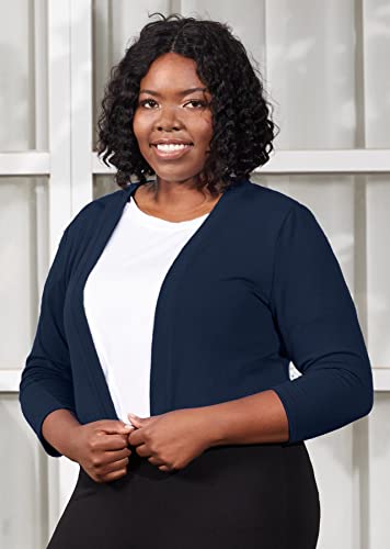 Auslook Bolero Plus Size Short Cardigans For Women 3/4 Sleeve Navy Blue 3X Lightweight Open Front Knit Tops Cropped Bolero Shrug Sweater Coat For Evening Dresses #TOP3