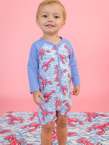 Image of RUGGEDBUTTS Baby /Toddler Boy Swimsuit, One Piece Zipper Rash Guard Sunsuit with UPF 50+ Sun Protection