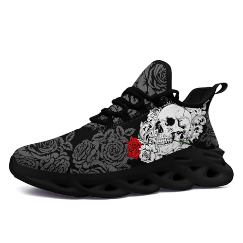 Men's Gothic Skull Running Shoes, Punk Rock Breathable Cushion Sports Walking Sneakers Gym Jogging Tennis Shoes