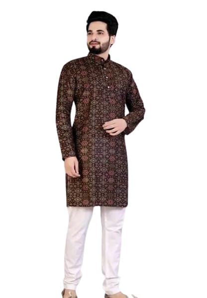 rara retail Mens Treditional Printed Kurta With Pyjama Set Long Sleeve Kurta With Pyjama 2 Side Pocket Kurta With pyjama For mens regular Fitting Kurta With Pyjama set (pack of 1)-picture-26