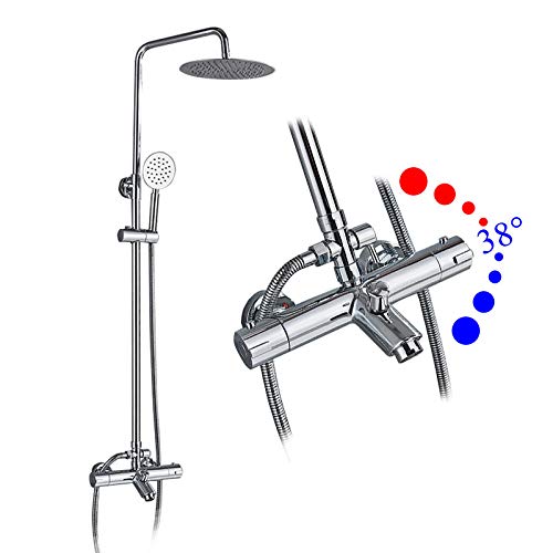 Mitigeur thermostatique de douche chromé avec tête de douche pluie rotative