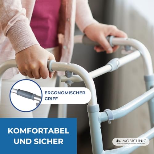 Mobiclinic®, Gehhilfe, Mezquita, Europäische marke, Gehbock, Klappbar, Leichtgewicht, Höhenverstellbar, Für senioren, Aus aluminium, Rutschfest, Ergonomische griffe, Bis 100 kg, Silber