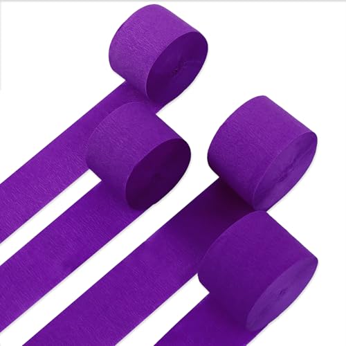 4 Rolls Crepe Paper Deep Purple Streamers Perfect for Streamers Party Decorations Wedding Birthday Colored Decor and DIY Craft Supplies(1.8 Inch x 82 Ft/Roll)