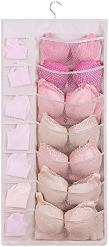 KEEPJOY Underwear Organizer Double Sided Hanging Saving Storage Hanger with 35 Pockets for Bra Stockings Socks Underwear Closet Hanging Organizer(Beige)