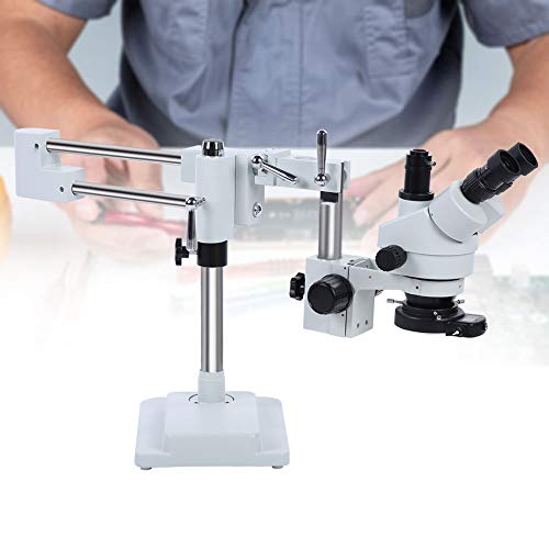 Microscopio Estereoscópico Trinocular AC 220V, 3.5X-90X, Microscopio Estéreo con Soporte de Brazo LED, Microscopio LED de Compuesto Trinocular Digital de Laboratorio(EU Plug)