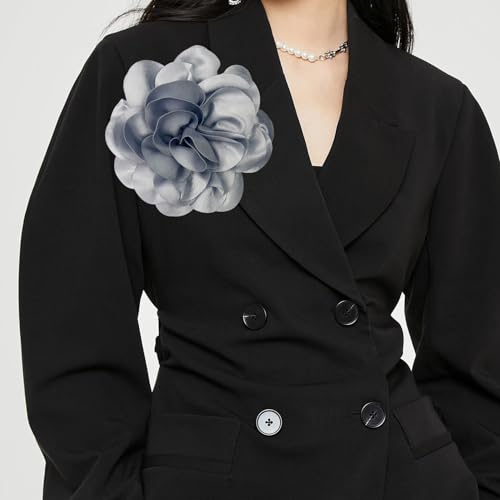 Image of Dainty Fabric Rose & Camellia Flower Oversized Brooch Pins & Hair Clip - Large Lapel Pin, 4.3in /7.5in