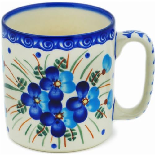 Taza de cerámica polaca artesanal 13 oz azul flor miniatura 3