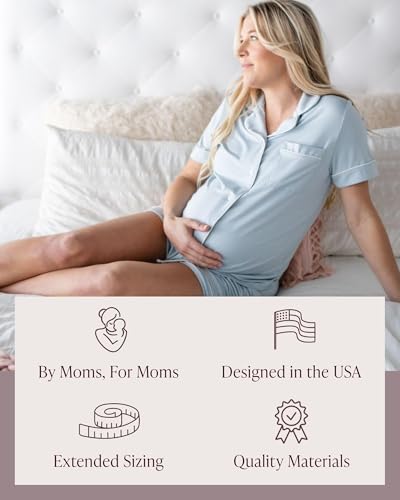 Image of Kindred Bravely Clea Maternity Pajamas & Postpartum Lounge Sets for Women, Short Sleeve Nursing Pajamas