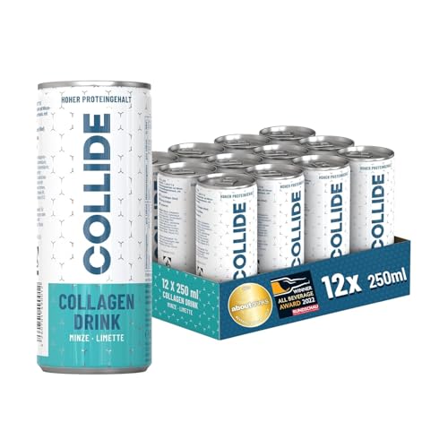 COLLIDE Kollagen Protein Drink Minze-Limette - 12 x 250ml - Zuckerfrei & High Protein - Mit Collagen Hydrolysat Peptiden Vitamin B6 &12 Folsäure Biotin & Koffein