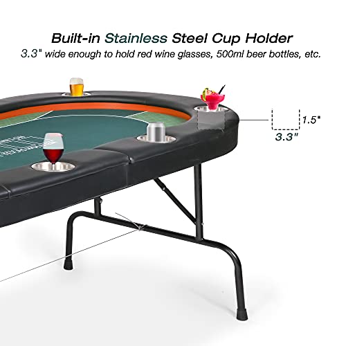 Luckyermore Poker Table Foldable 8 Playes, W/Upgraded Padded Rails & Stainless Steel Cup Holders, Texas Holdem Poker Table For Texas Casino Leisure Game Blackjack Board Game, No Assembly Required #TOP1