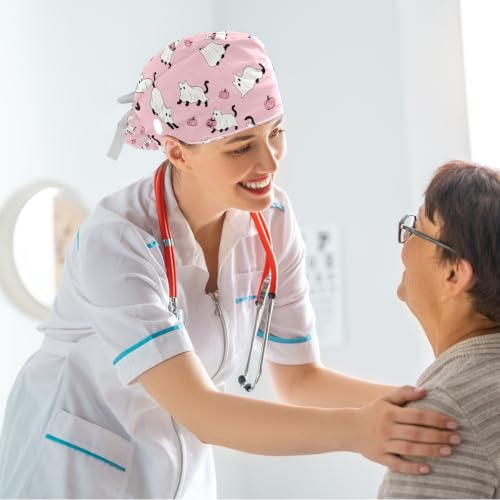 Image of Butterfly Scrub Cap Women with Ponytail & Buttons Adjustable Surgical Nurse Hat with Cotton Sweatband for Long Hair