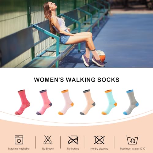 inaWarm Womens Walking Socks 6 Pairs, Ladies Hiking Socks Breathable Cushioned thermal Cotton Socks，Outdoor Sports Anti-Blister Thick Multi Performance Athletic Boot Socks